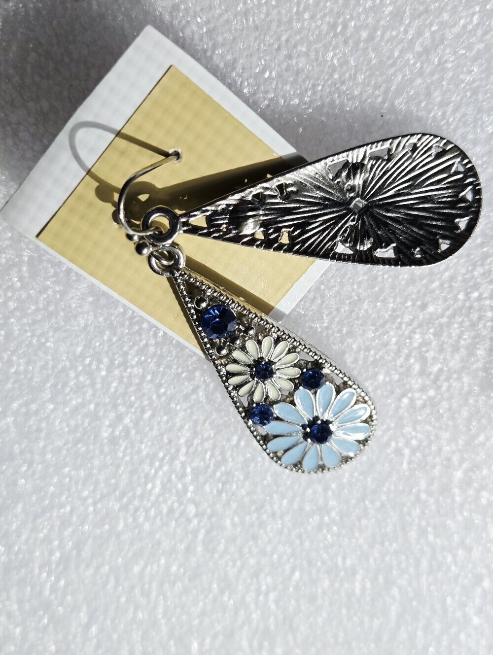 Blue and Pale Yellow Floral Teardrop Earrings - Picture 15 of 16